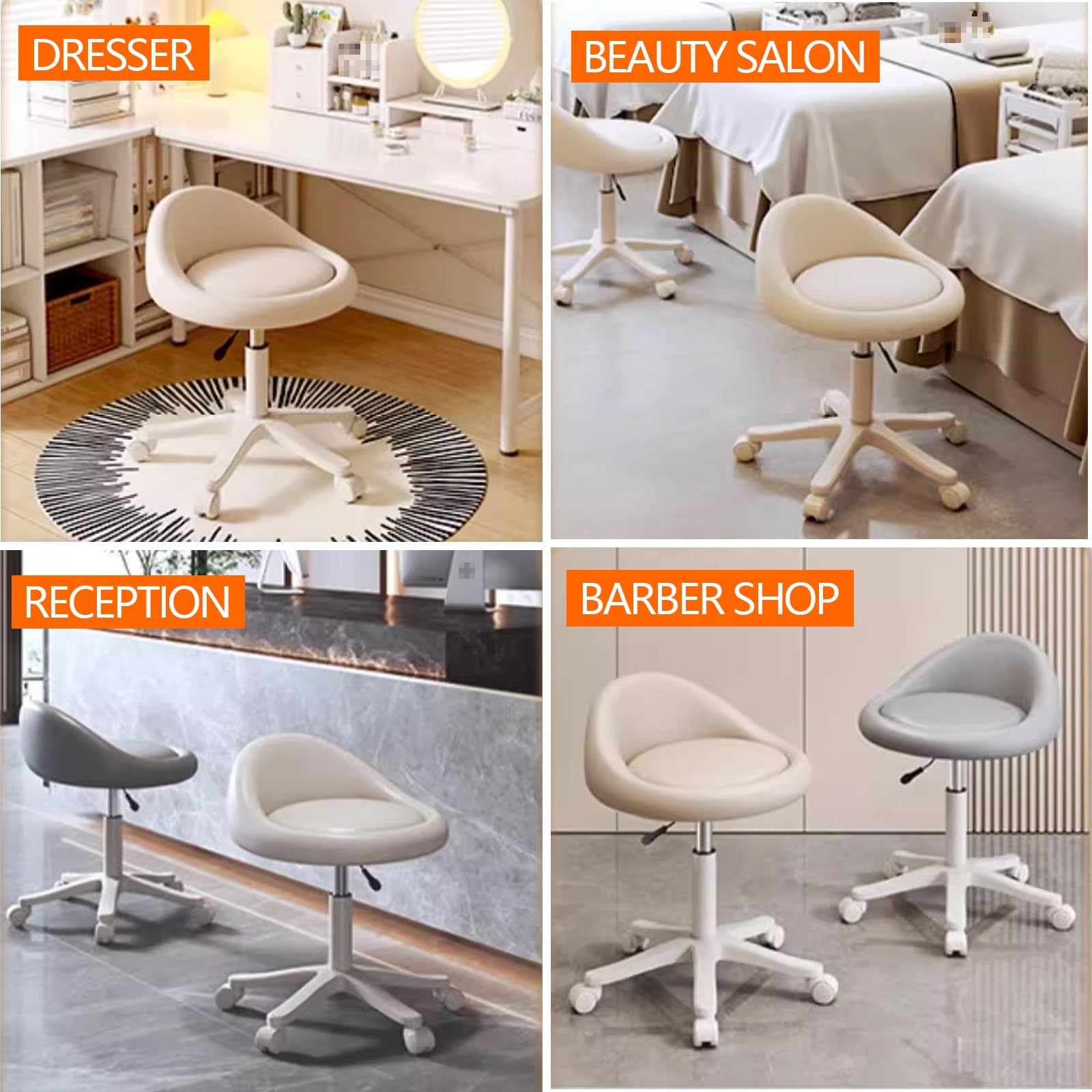 Sgabello Ergonomico Estetista Sgabello Girevole Altezza Regolabile da 35 a 44 cm, Sgabello per Toeletta Trucco con Schienale, Vari Colori Disponibili(White)