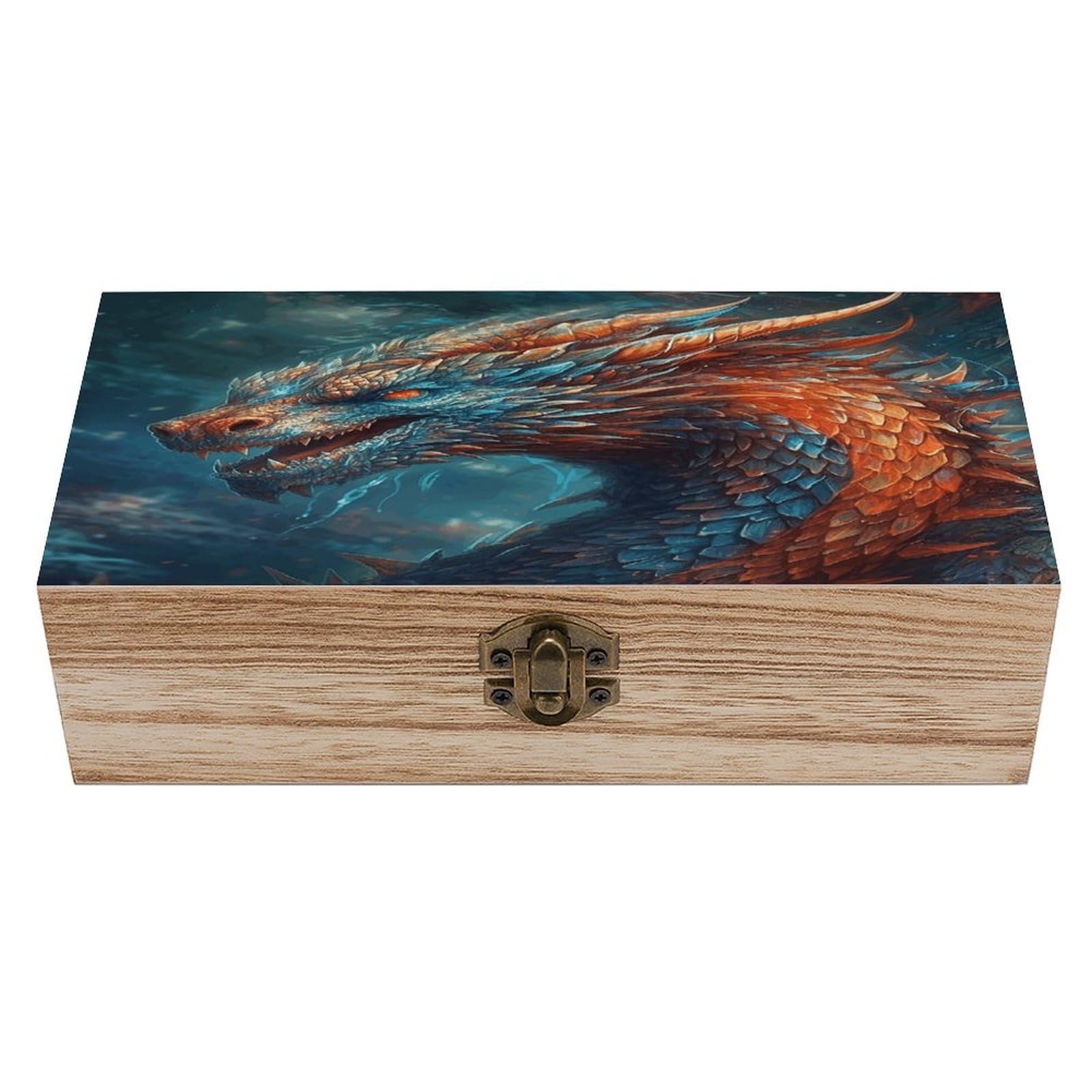 VstaDank Dragon Art Wooden Storage Box Wooden Keepsake Box with Hinged Lid Exquisite Solid Wood Decorative Jewelry Case Memory Box for Jewelry Photos Letters Crafts Trinkets