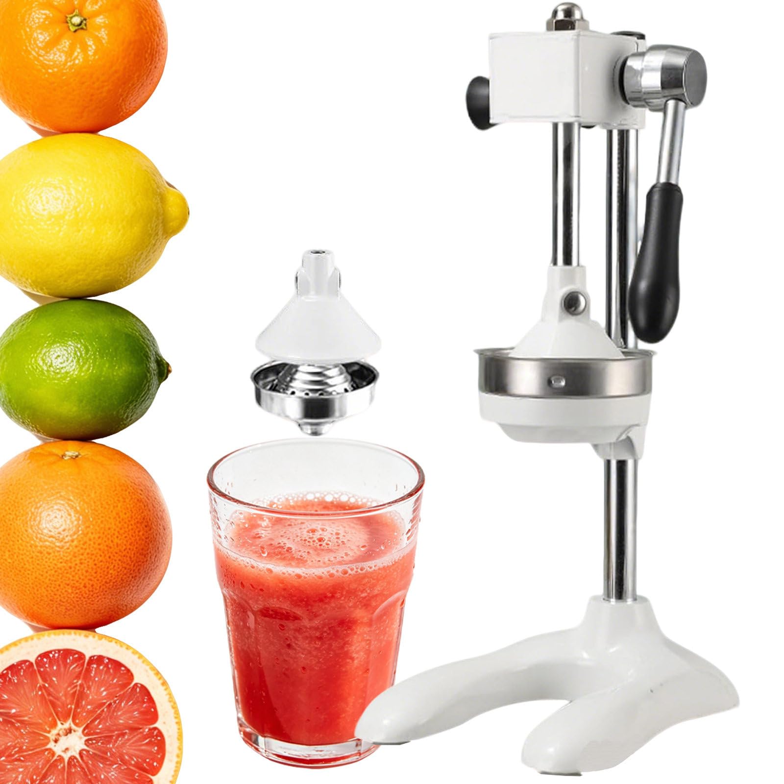 Spremiagrumi Manuale Spremiarance, Pressa in Acciaio Inox 304 con Meccanismo a Ingranaggi, Pressa per Frutta in Metallo, Colore Argento Bianco-doppiatesta