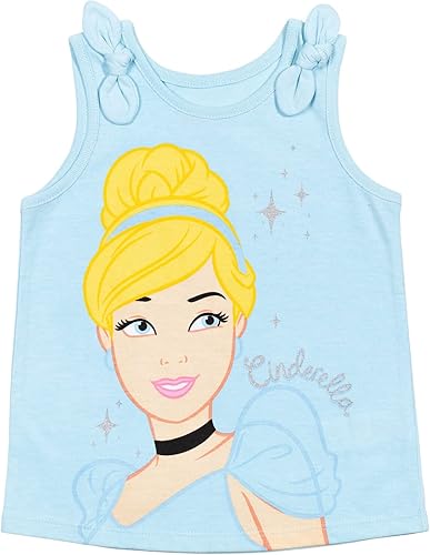 Miniatura 3 de Disney Princess Cenicienta Belle Moana Ariel Rapunzel Jasmine - Camiseta sin mangas para niñas pequeñas, paquete de 3 unidades