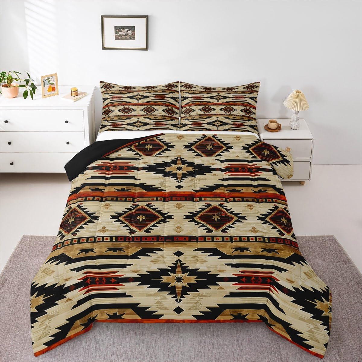 Feelyou Kids Western Comforter Set Full Size, Southwestern Aztec Bedding Set Boho Tribal Comforter Boys Girls Ethnic Bohemian Rustic Country Teens Duvet Set Bedroom Decor 3Pcs