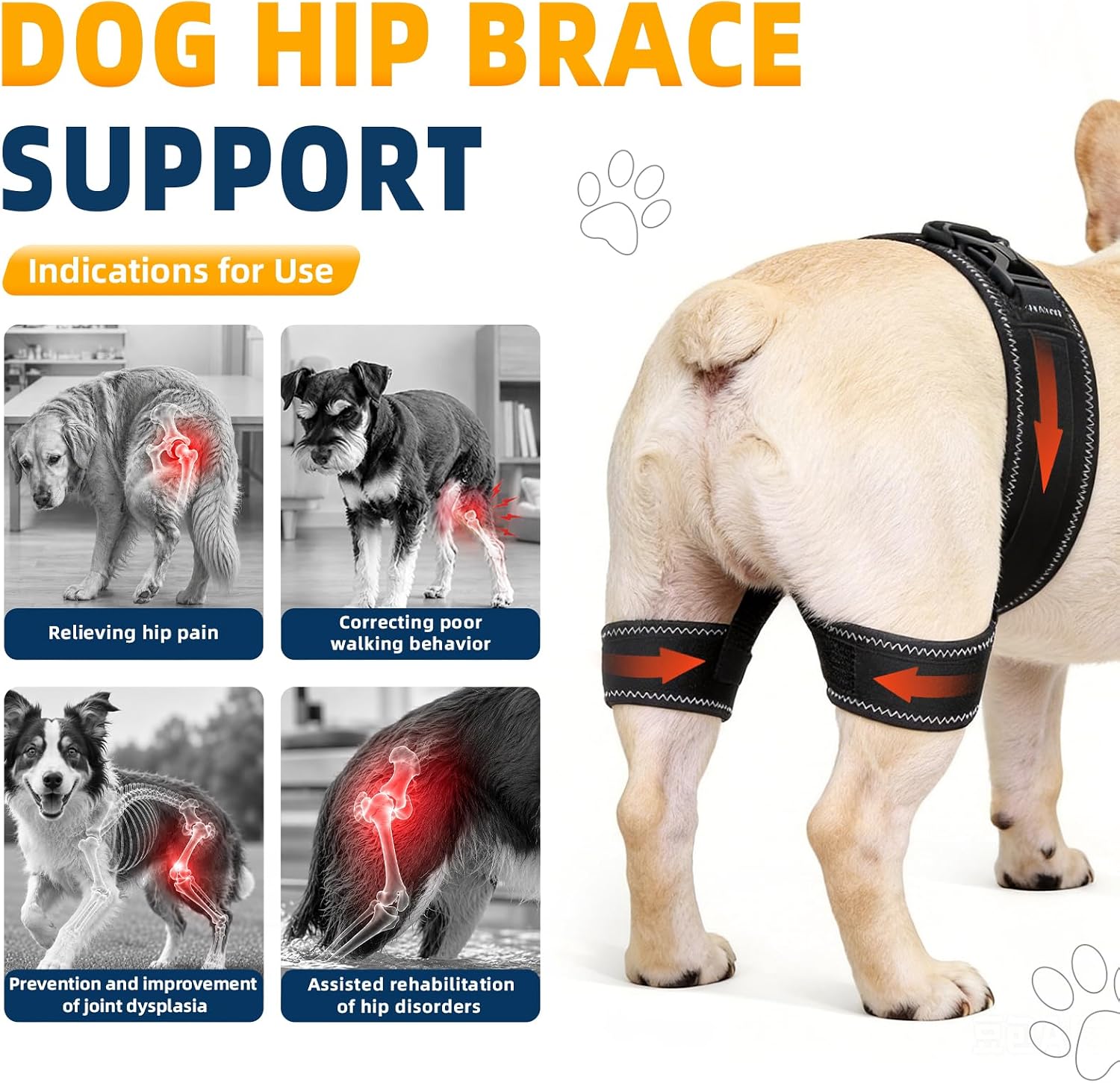 CHAMIN Dog Hip Brace for Hip Dysplasia – Adjustable Support Harness for Dogs, Relieves Joint Pain & Arthritis, Stabilizes Back Legs, Prevents Hip Issues, Orthopedic Support(S)