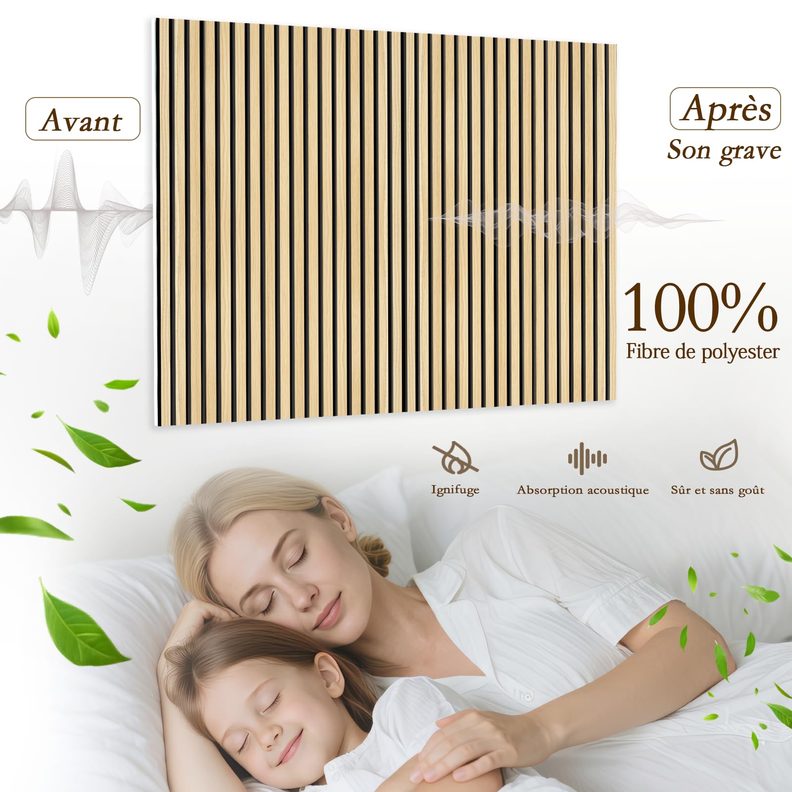 JBER Lot de 6 Panneaux Acoustiques Muraux, Mousse Acoustiques Autocollante pour Murs, Panneau Mural Decoratif (sans Bois), pour les Studios d'enregistrement, 60×60×1Cm, Chêne Naturel