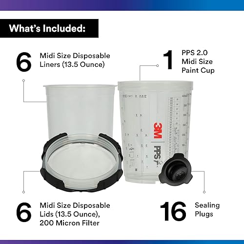 Miniatura 9 de 3M PPS 20 - Kit de inicio del sistema de pistola de pintura con copa tapas y forros 26172 22 onzas filtro de 200 micras uso para automóviles muebles
