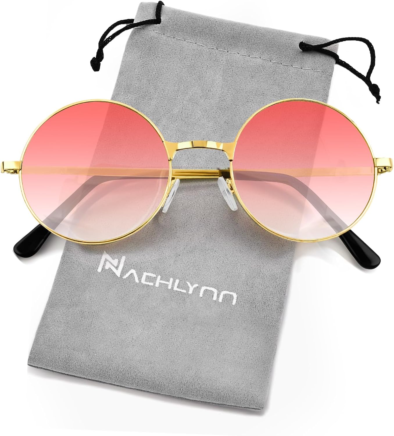 NACHLYNN Round Hippie Sunglasses Metal Border Circle Hippie Glasses UV380 Protection 70s Sunglasses for Men Women Party Favor