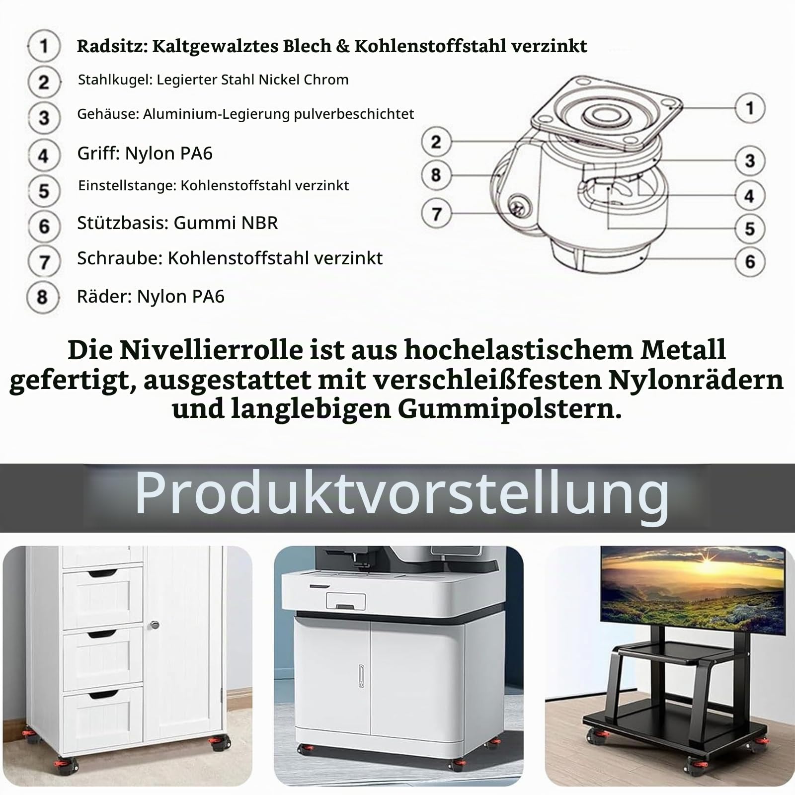 4er Set Schwerlastrollen, Rollen für Möbel Schwerlast Gesamtkapazität 2000KG Transportrollen M12 x 30 mm Versenkbare Möbelrollen 360 Grad Lenkrollen für Werkbänke Möbel Schwerlast