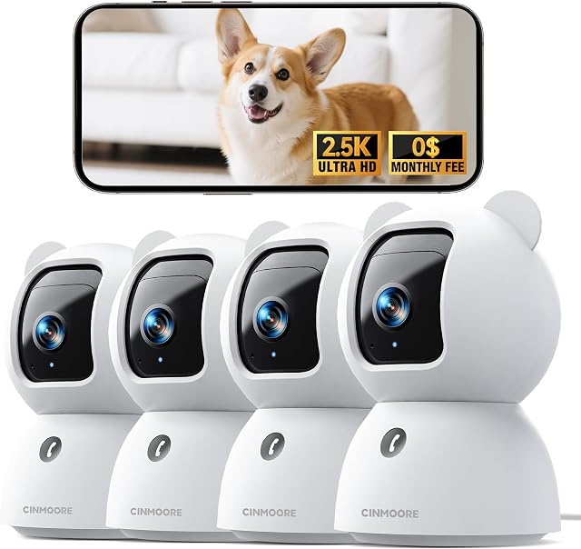 2.5K Indoor Camera 4pack, Free AI Person/Pet/Cry Detection, 4MP Baby/Dog/Cat/Pet Camera with Phone App, Pan Tilt WiFi Cameras for Home Security, Night Vision, Full Duplex Audio