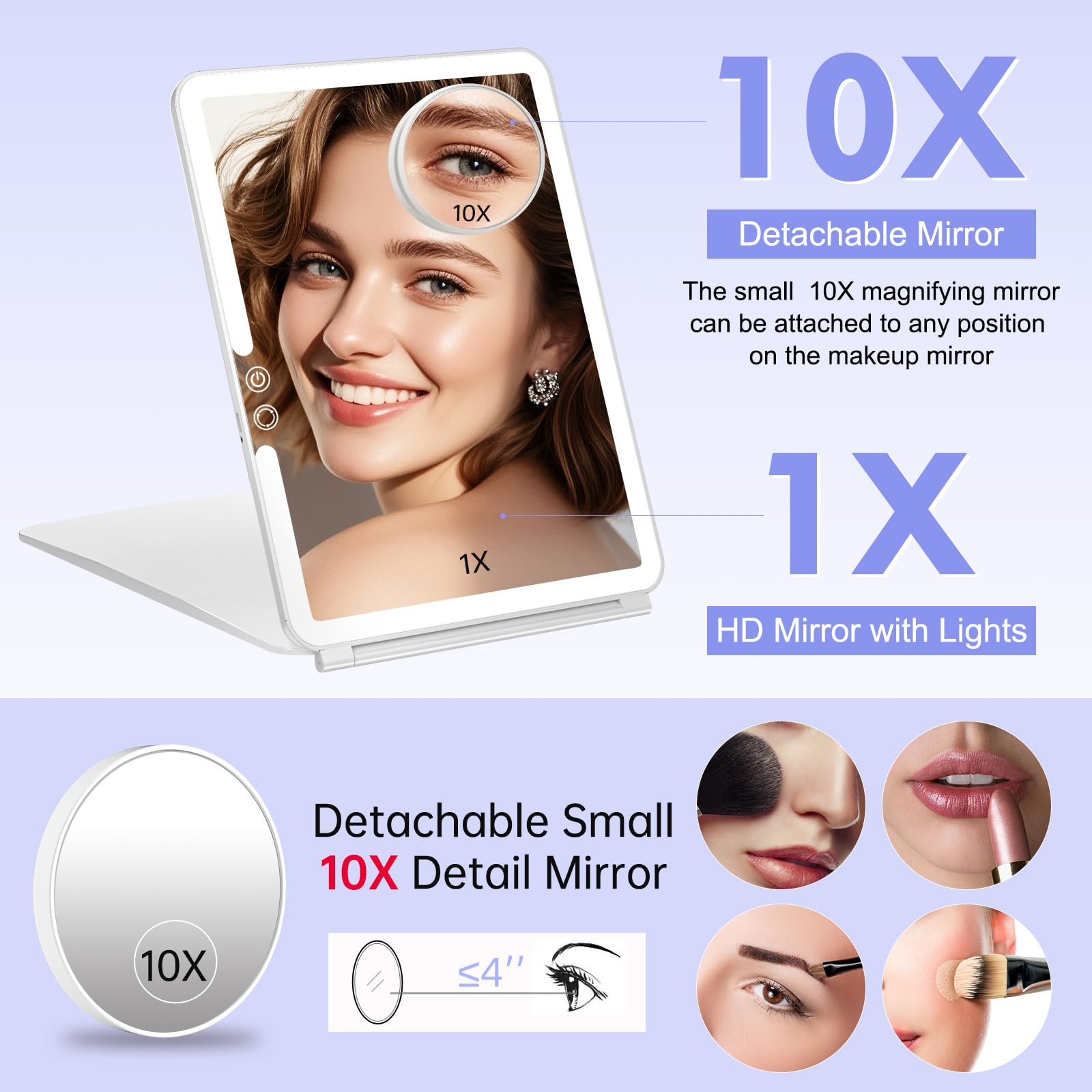 FUNTOUCH Miroir cosmétique rechargeable avec éclairage, grossissement 1X/7X, miroir de rasage à intensité variable, 3 couleurs, miroir de maquillage tactile, rotatif à 360°, miroir mural pour salle de FUNTOUCH Miroir cosmétique rechargeable avec éclairage, grossissement 1X/7X, miroir de rasage à intensité variable, 3 couleurs, miroir de maquillage tactile, rotatif à 360°, miroir mural pour salle de