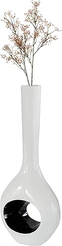 Jarrón alto para piso, jarrón blanco con agujero interior negro de 45 pulgadas, jarrón alto para decoración del hogar, decoración de interiores,