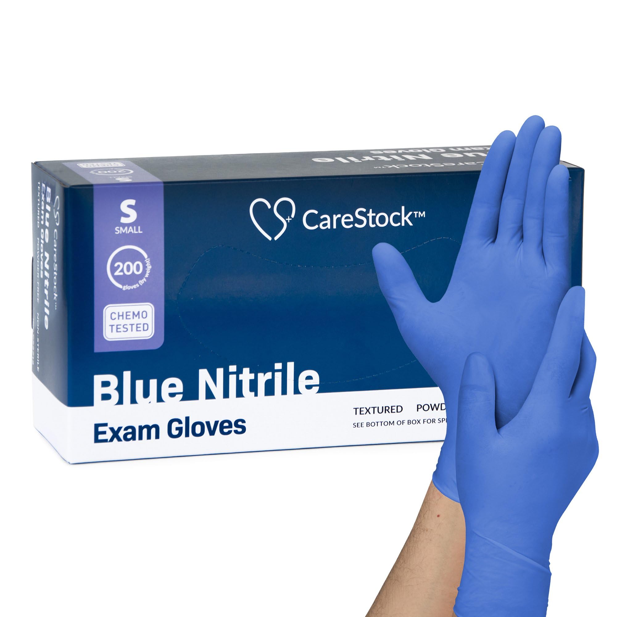 CareStock Blue Nitrile Exam Gloves [200 Count] Disposable, Powder-Free, Latex-Free, Food Safe, Medical Grade, Chemical Resistant, Small