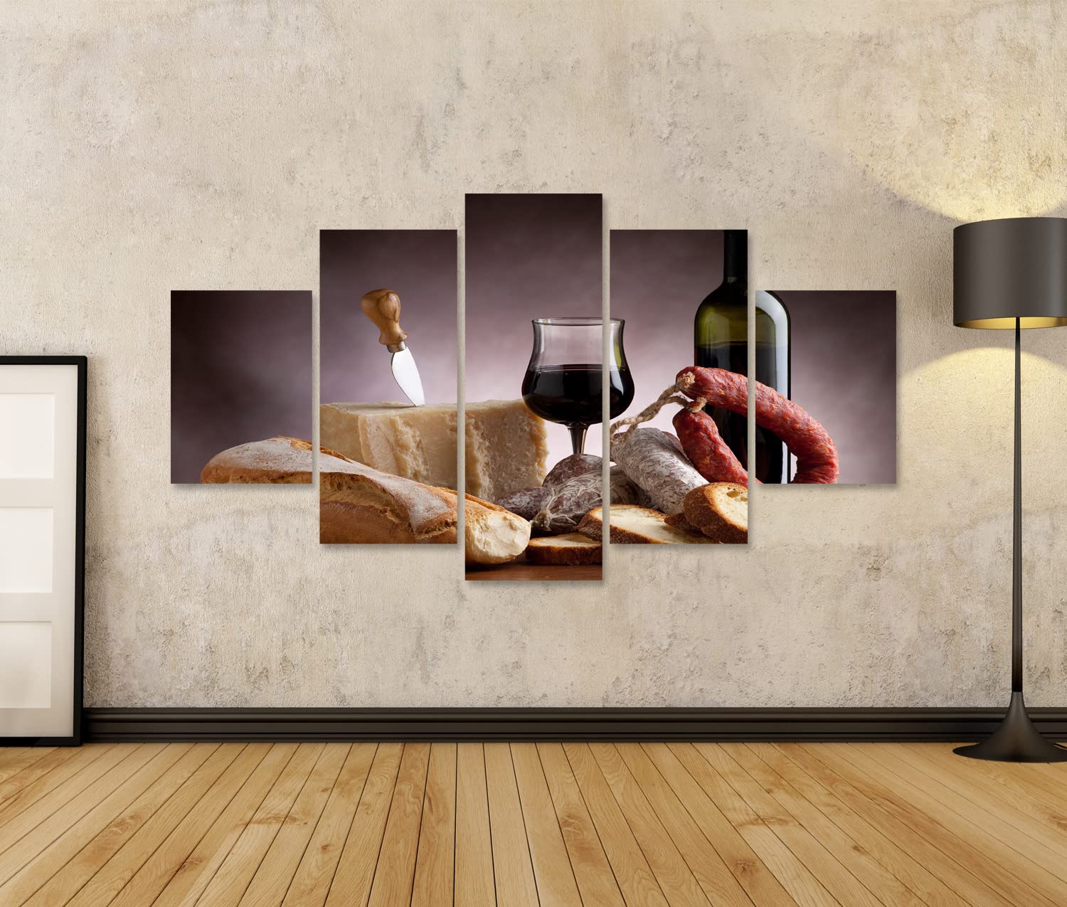 islandburner Bild auf Leinwand Stilleben Wein Käse Brot Wurst Stimmungsvoll Für Liebhaber Küche Bilder Wandbilder Poster