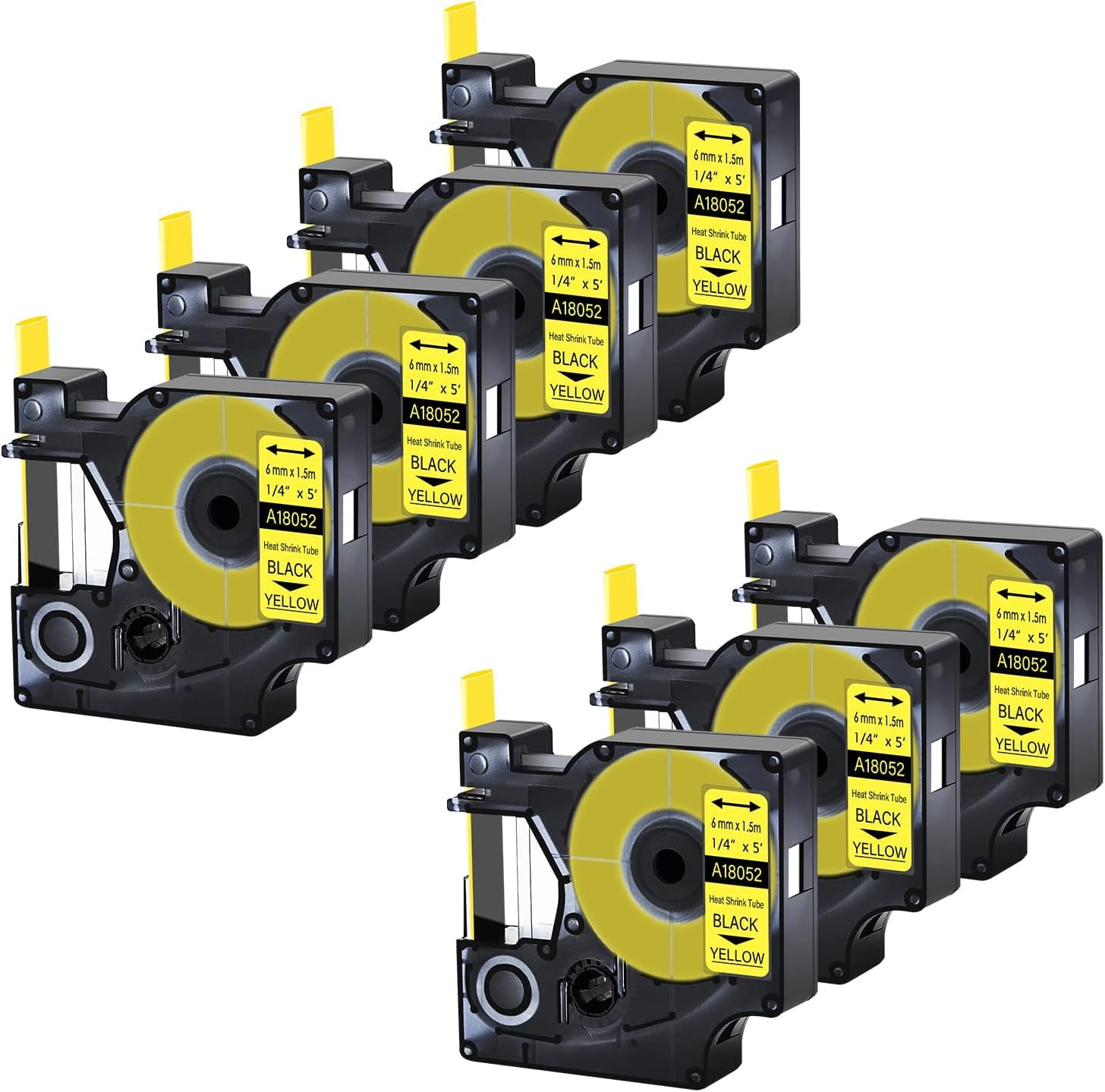 Paquete 8 Repuesto para 18052 Negro sobre Amarillo 6mm compatible Dymo
