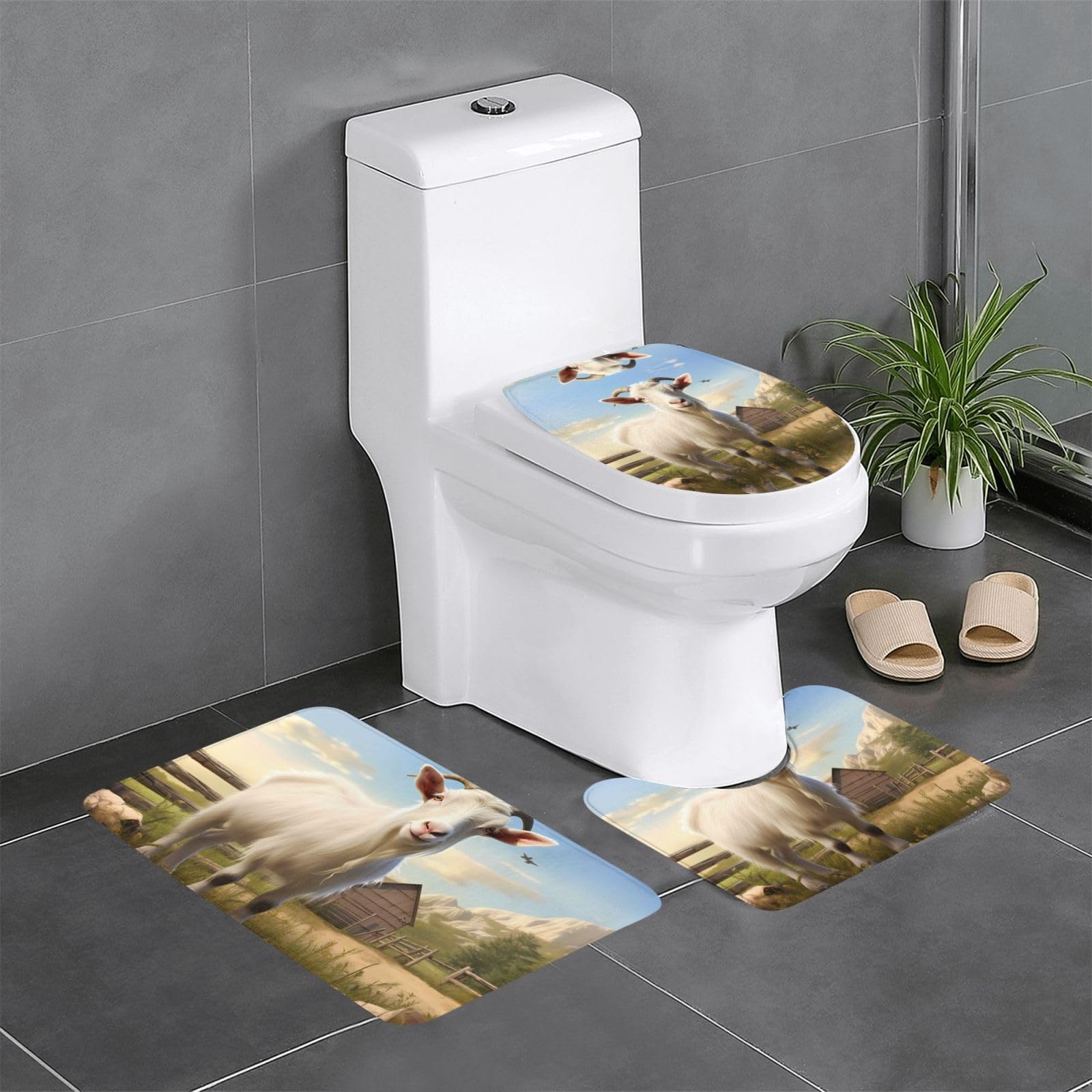Tapis de contour chèvre de la ferme pour WC et coiffeuse rustique