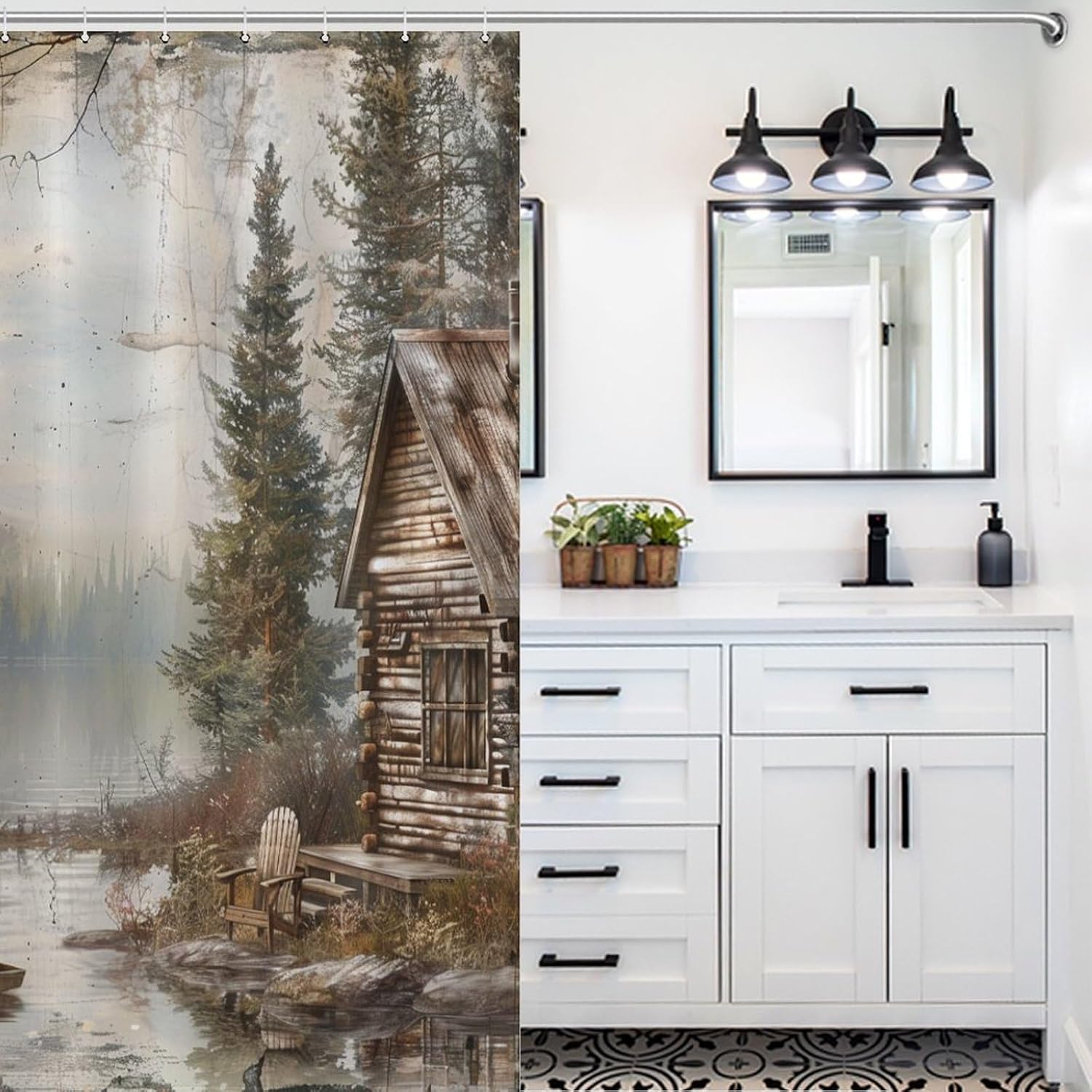 Shower Curtain Fishing Cabin Wood Background Kids Shower Curtain 48x72Inch Vintage Wood Grain Background Fun Shower Curtain Polyester Fabric for Bathroom Showers Stalls and Bathtubs
