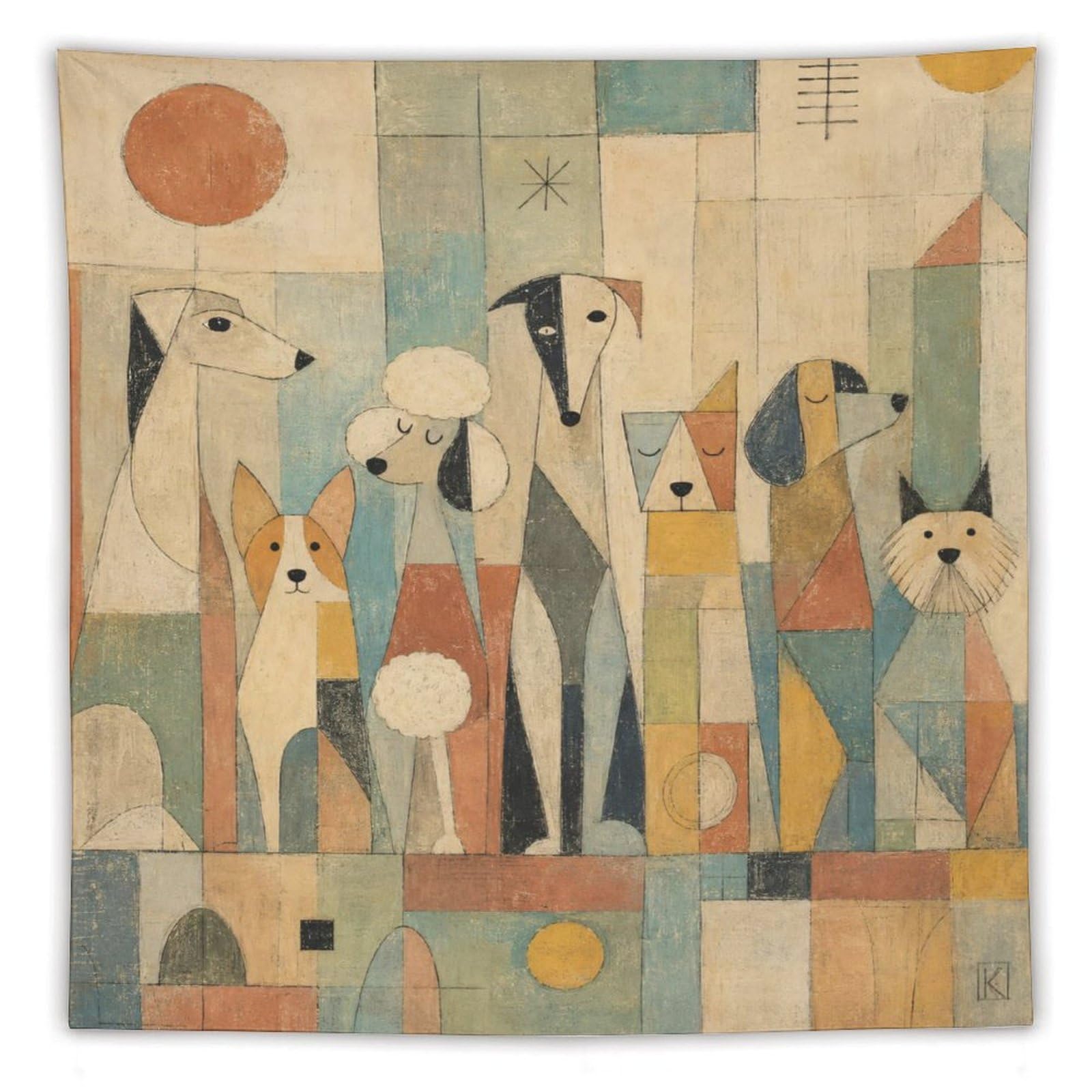 H3B8U2Y5 Dog Group Geometry Wall Tapestry, Geometric Art, Living Room