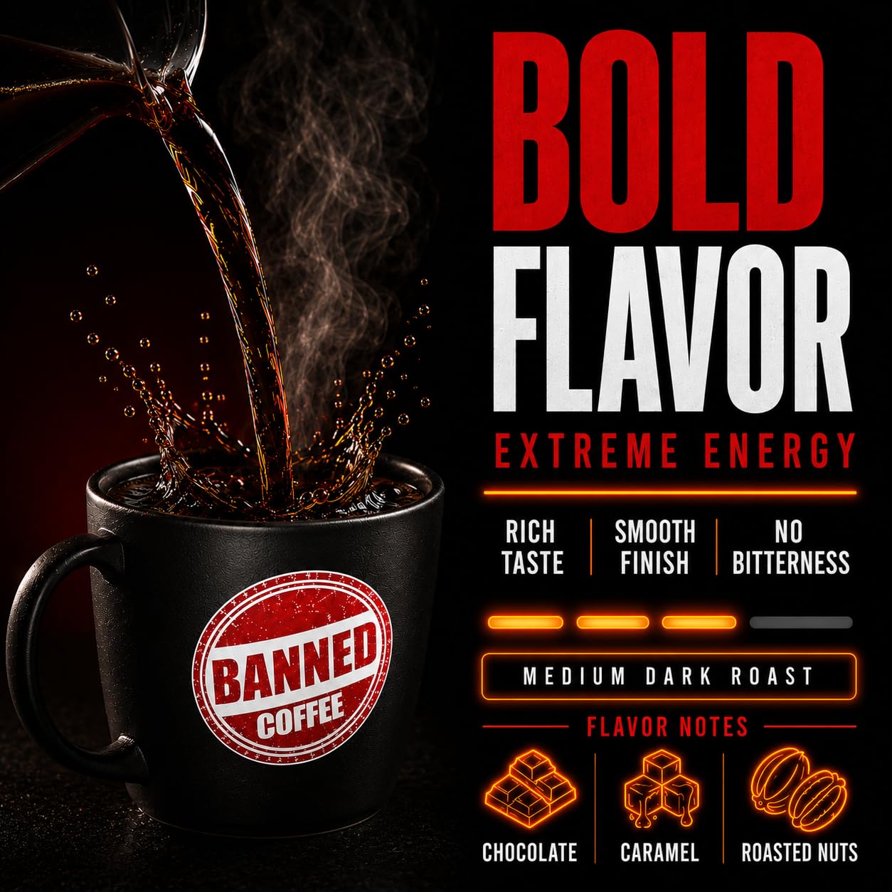 Amazon.com : Banned Coffee  Strongest High Caffeine Coffee Pods for Keurig   Brewers - Extra Strong Medium Dark Roast K-Cups - Bold Flavor, Smooth  Finish - 12 Count : Grocery & Gourmet Food