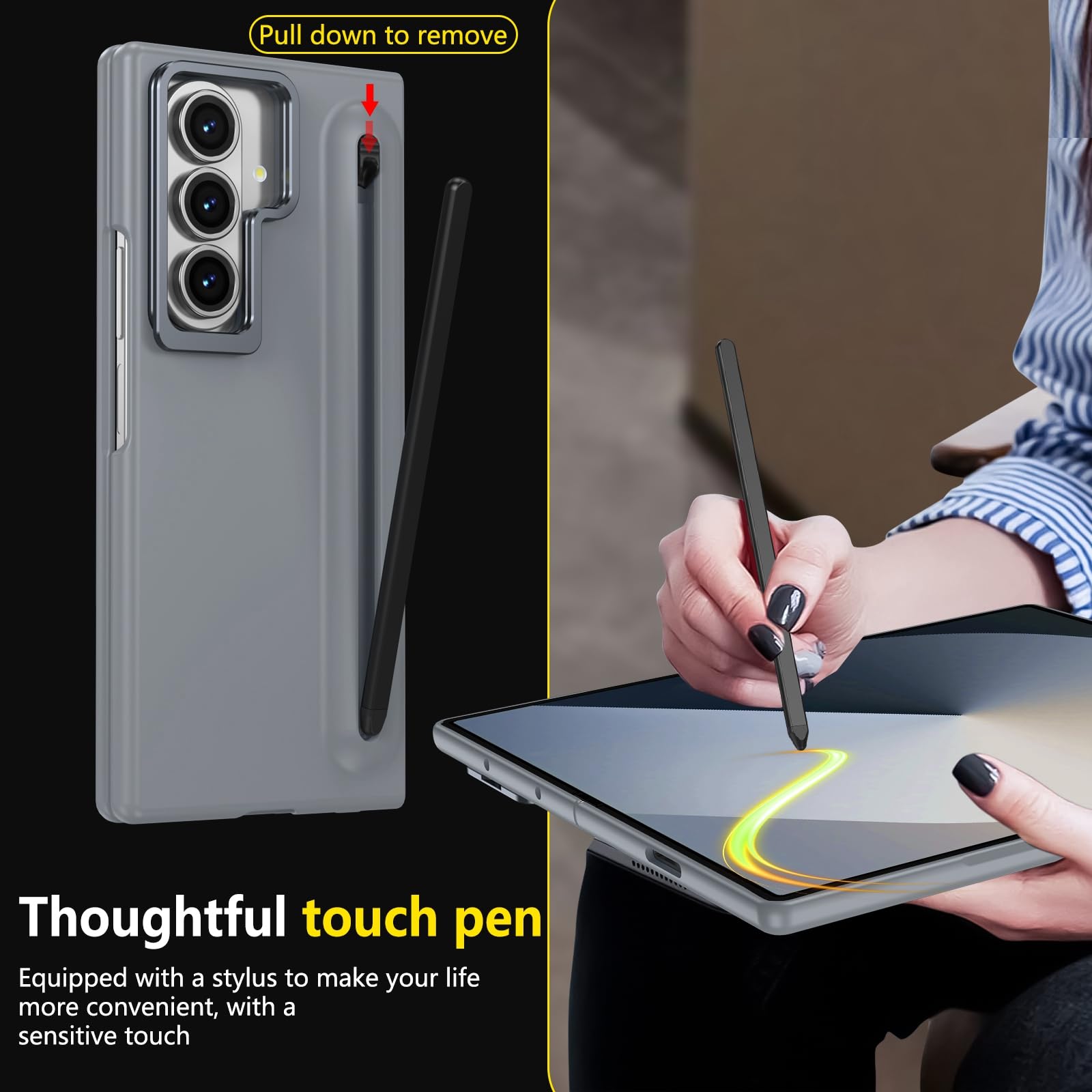 Funda para Samsung Galaxy Z Fold 8 Ultra con Soporte, Gris | Protector de Pantalla Integrado, Ranura para Lápiz, Lápiz Incluido, Protección de Bisagra, Bordes de Cámara Elevados