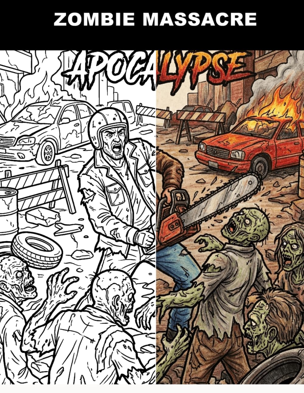 Zombie Massacre: A Brutal Zombie Apocalypse Coloring Book for Adults | Intense Horror Scenes, Undead Hordes, & Survivor Action | Unleash Your Creativity with Post-Apocalyptic Chaos