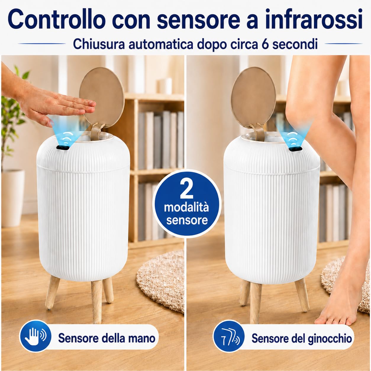 Pattumiera 10L per Bagno e Camera - Automatica con Sensore Intelligente, Design Sottile Bianco, Anti Odore (Batteria 180 Giorni) (10L)