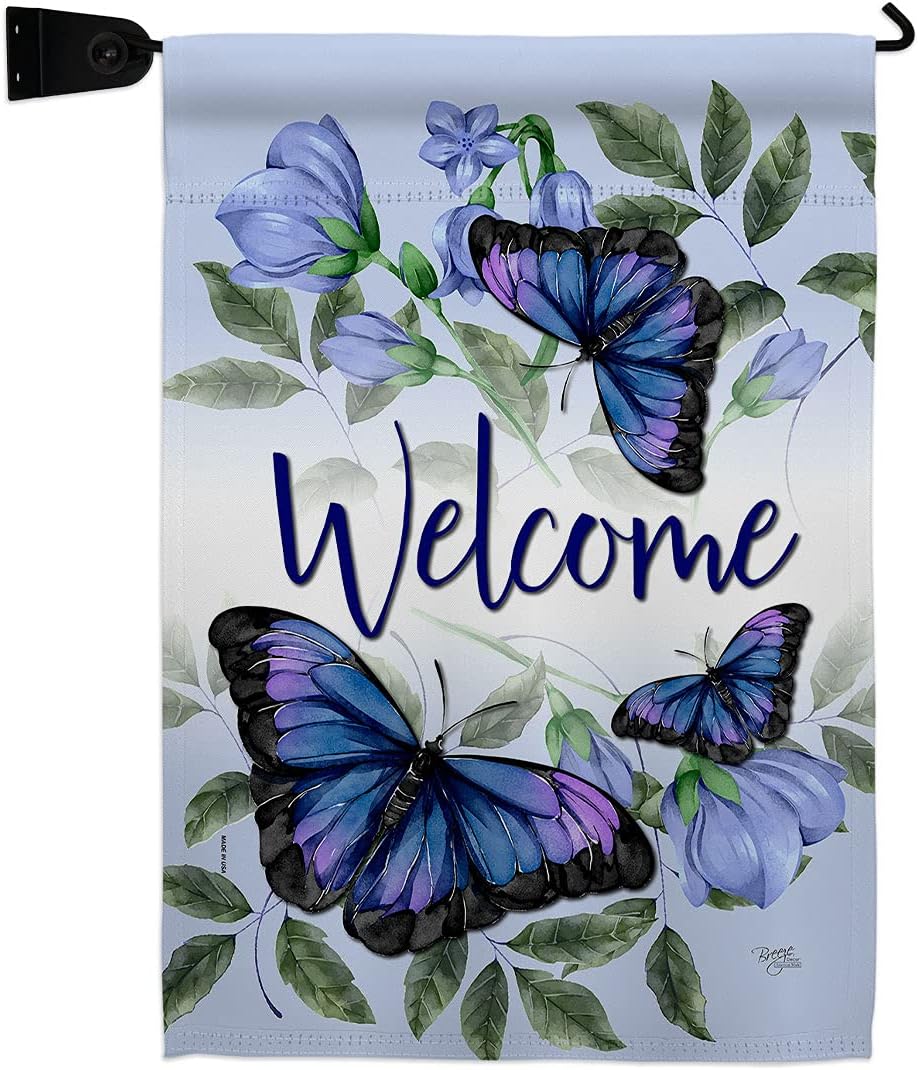 Purple Butterflies Burlap Burlap Garden Flag Set Wall Holder Friends Butterfly Ladybugs Dragonfly Bee Springtime Insect Natural Wildlife Small Gift Yard House Banner Double-Sided Made In USA 13 X 18.5