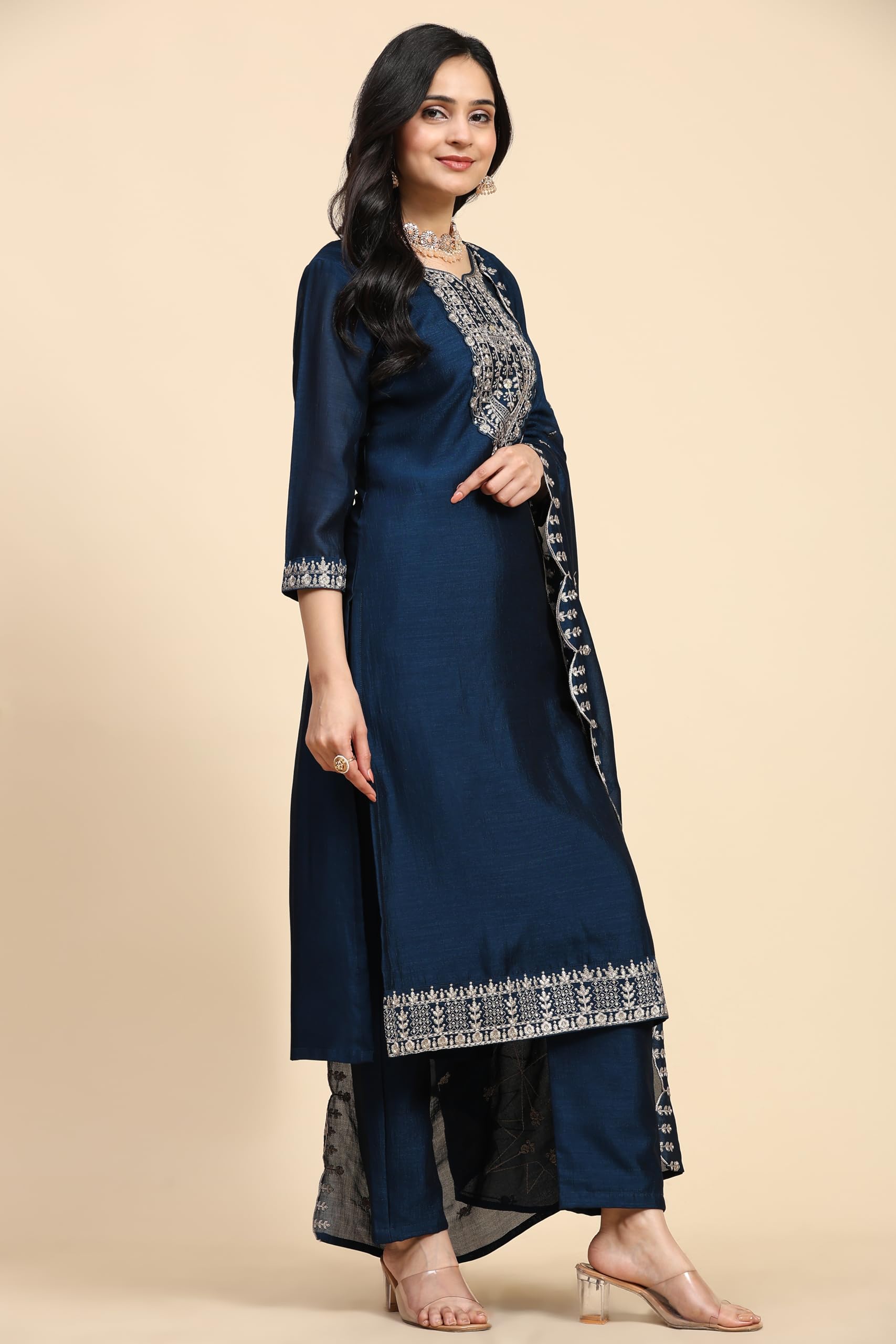 TRENDMALLS Damen Vichitra Seidenstickerei Salwar Anzug Set Kurta Hose mit Dupatta
