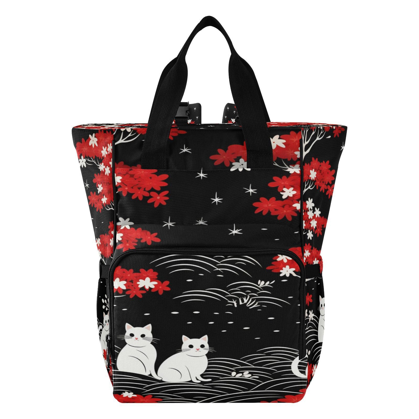 Patrón Repetitivo Gatos Negros Bolsa de Pañales, Mochila de Viaje, Gran Capacidad, Bolsas para Mamá Papá Mujeres Niñas