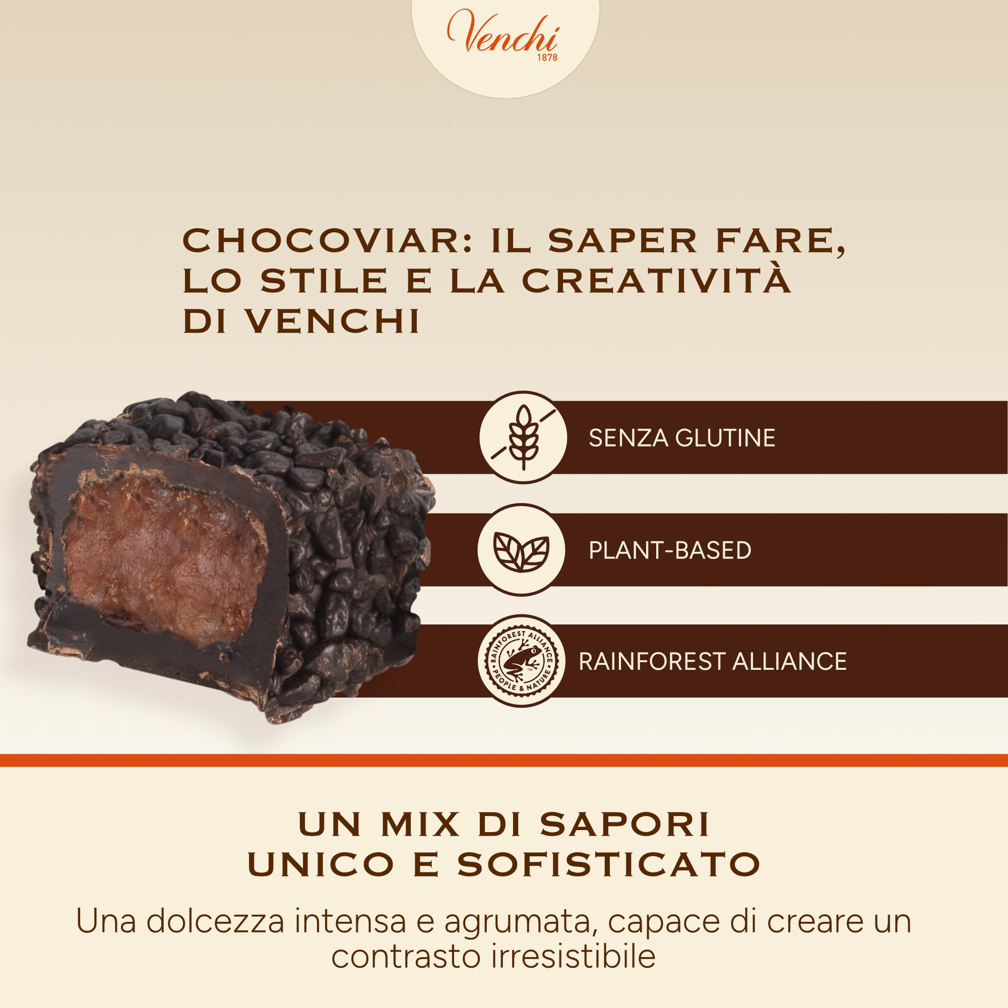 Venchi - Chocoviar Arancia - Cioccolatino Extra Fondente con Ripieno all'Arancia Rossa, 1 kg - Senza Glutine - Vegano
