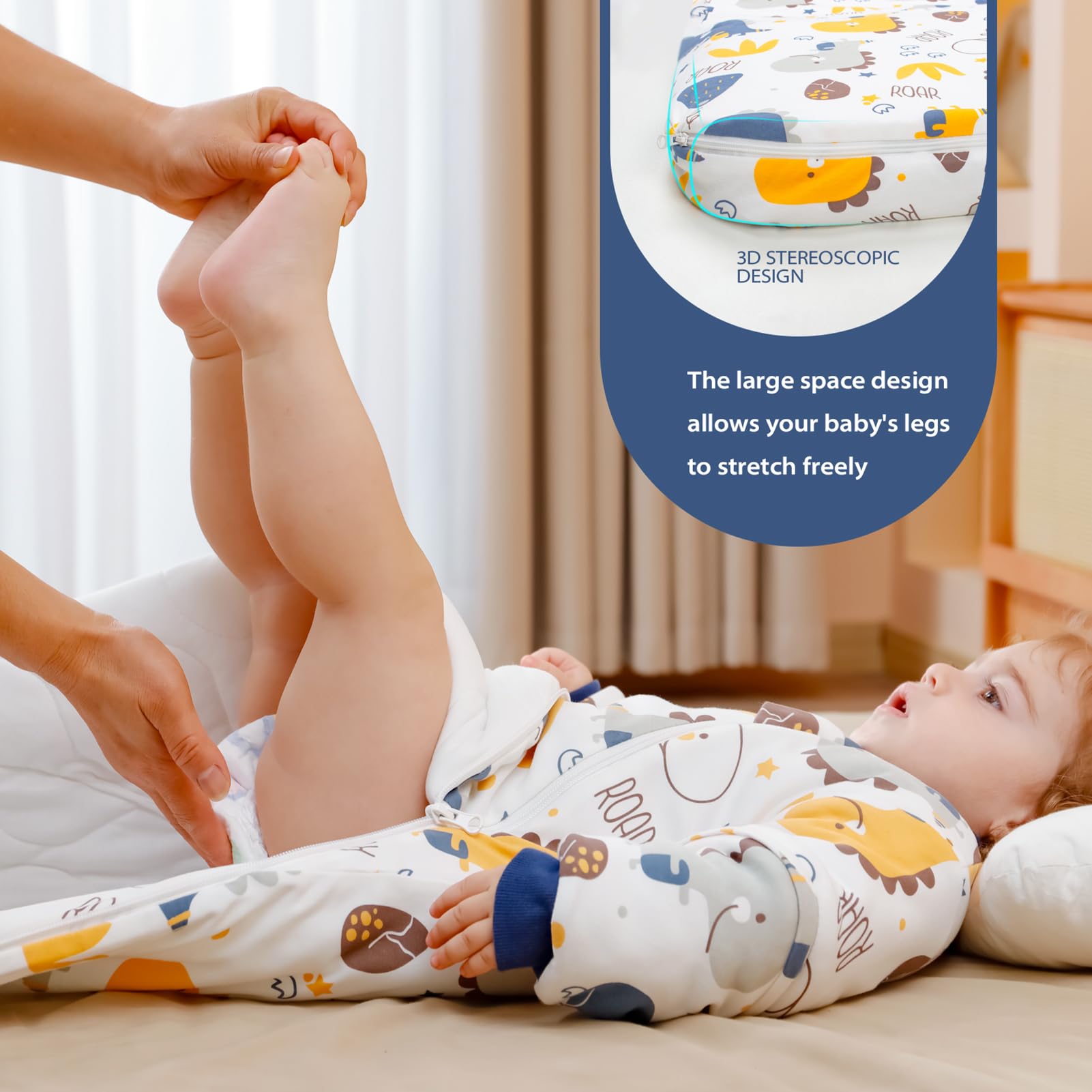 MIKAFEN Sacco nanna invernale per bambini 3,5 tog con maniche rimovibili, 100% cotone sacco a pelo con braccia,Piccoli Dinosauri 24-36 mesi