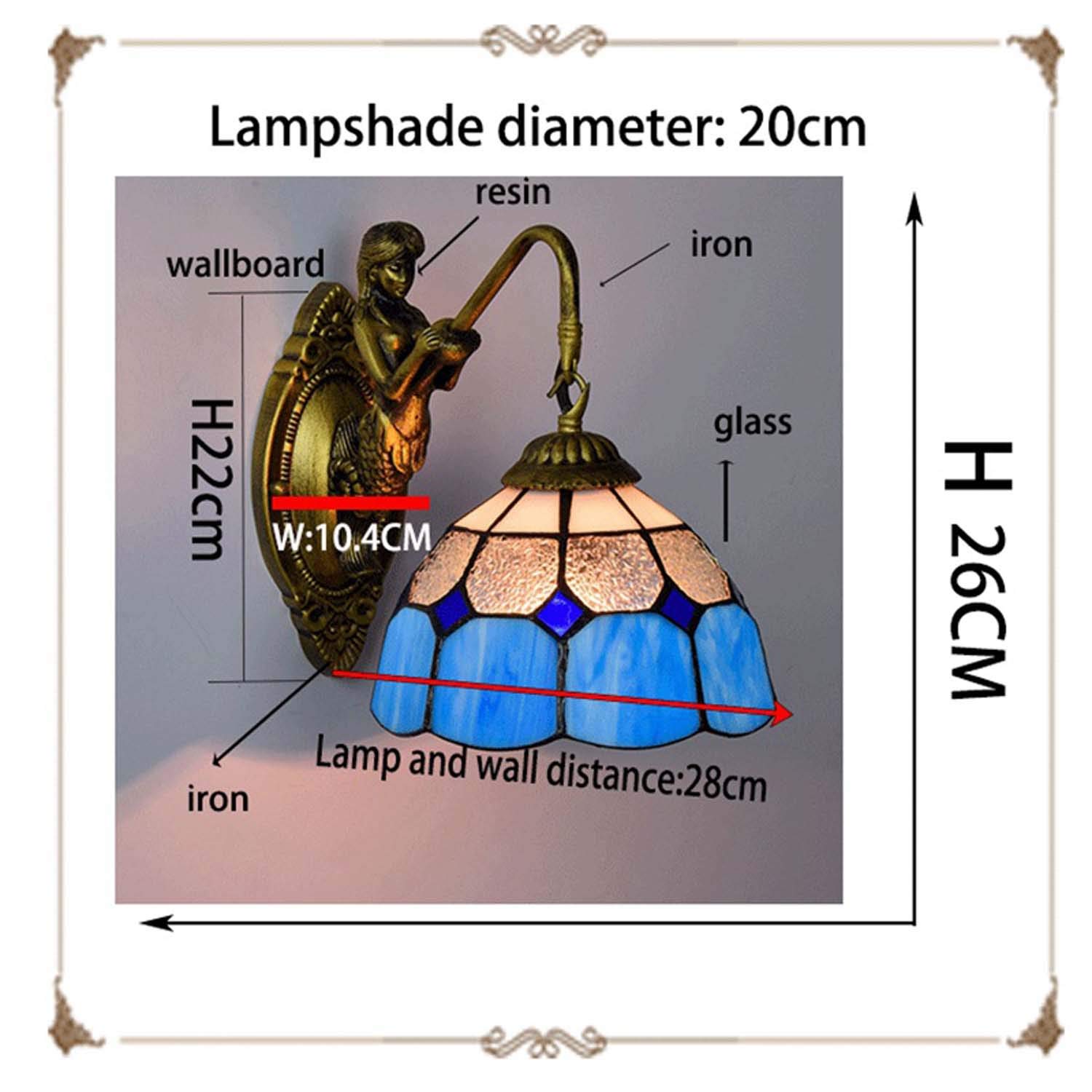 Lampa ścienna, kolorowa szklana lampa w stylu Tiffany z dekoracyjnym oświetleniem do przedpokoju przylegającego do sypialni lub salonu.