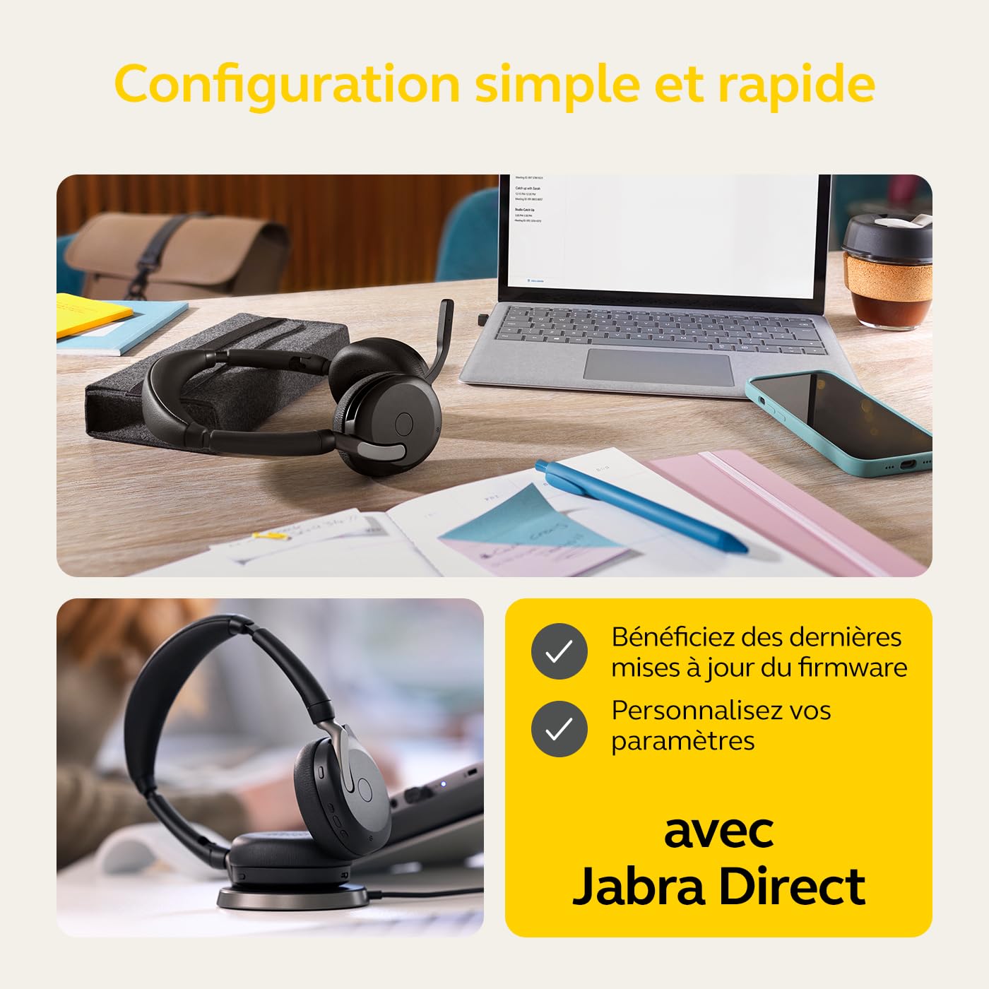 Jabra Evolve2 65 Flex - Casque stéréo avec Bluetooth, Socle de Recharge sans Fil, Technologie antibruit ClearVoice et ANC Hybride - Compatible avec Toutes Les principales Plateformes (UC) - Noir
