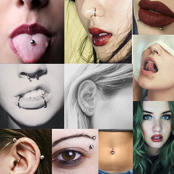 194 parça profesyonel piercing kiti, paslanmaz çelik akrilik piercing takı, kulak dudağı, göbek deliği, dil tragus, kıkırdak, daith vücut piercing aletleri kiti, 14 G 16 G piercing iğneleri ile