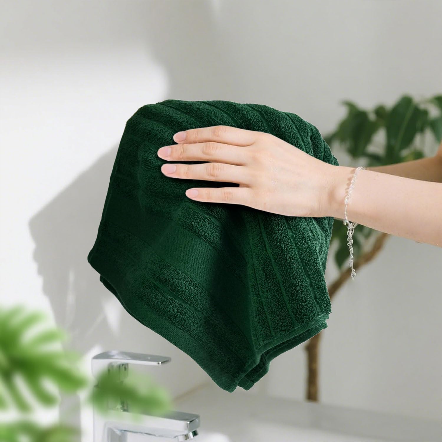 Jacquotha 2-Pack Hand Towels (Forest Green) Ribbed – Kitchen & Bathroom Premium Cotton Towels 13” x 29”, Soft and Quick Drying 480 GSM - Image 7