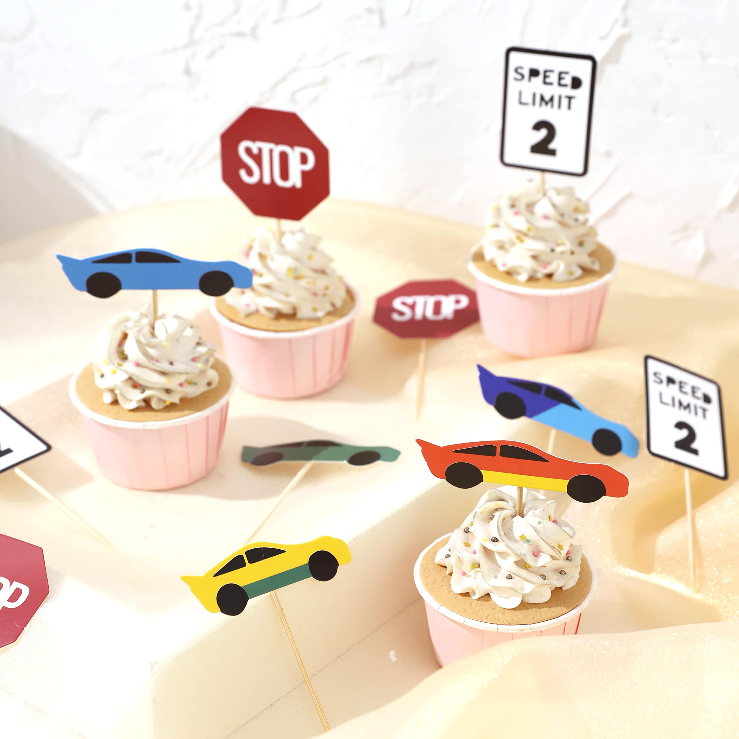 18PCS Race  Car  Cupcake Toppers - Speed Limit Toppers, Race  Car  Party Decor, Two Fast Birthday Decorations, Boy's Birthday Party Decorations (2ND Race  Car  Cupcake Toppers)