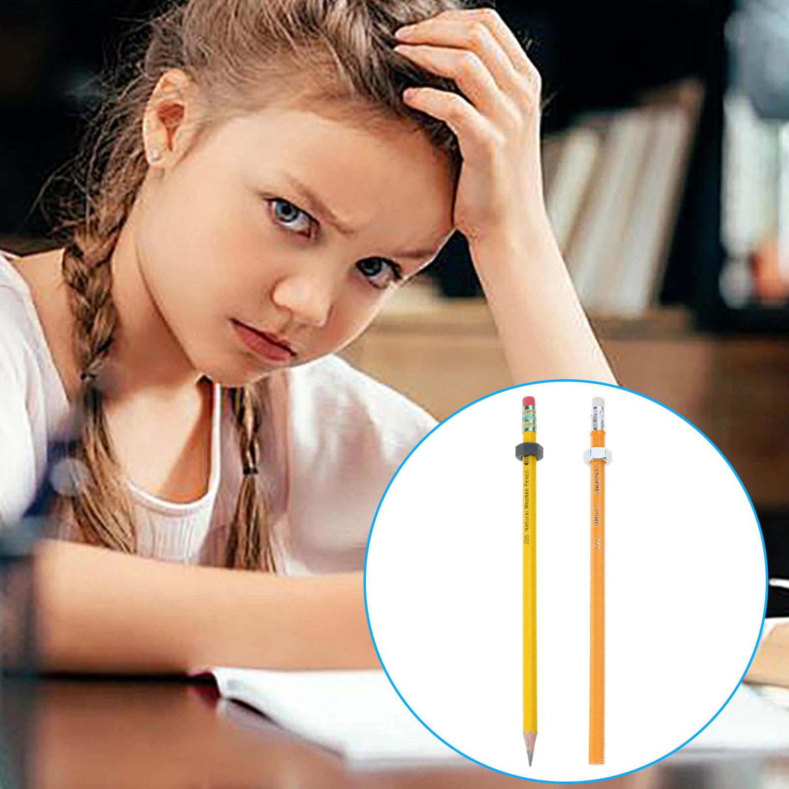 Lernbegleiter Bleistift mit Gewinde und rotierender Metallmutter für Kinder und Erwachsene, kein störendes Herumzappeln Unterricht, fokussierendes Schreibwerkzeug zum Stressabbau für Kinder