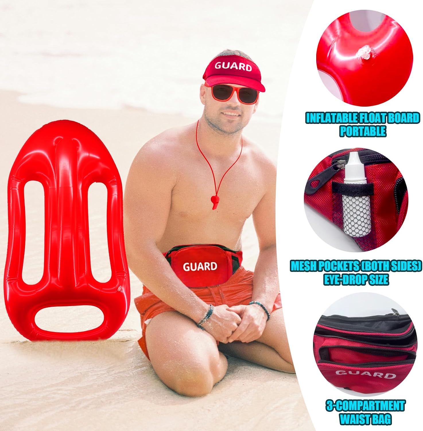 5 Pcs Guard Costume Set Lifeguard Costume Fanny Pack Hat Sunglasses Whistle For Women Men Beach Dress Up Halloween Costumes Accessories Christmas