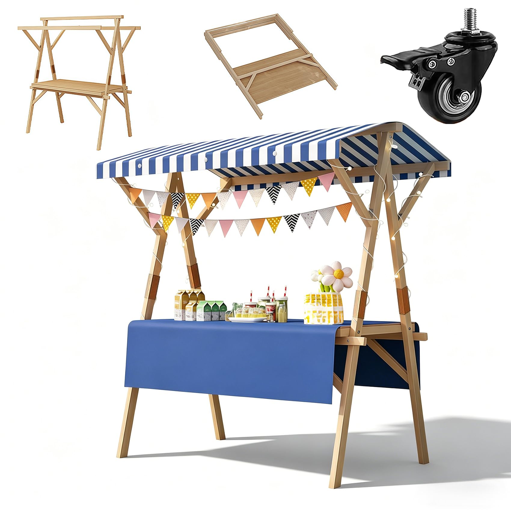 Portable Farmers Market nd con tettoia, carrello per alimenti per eventi all'aperto, carrello per dessert, 150 "L x 61 cm W x 79" H, ideale per feste e mercati