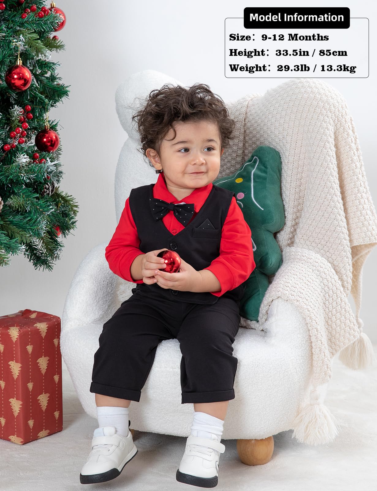 mintgreen Costume Noël Bebe Garcon, Mariage Gentleman Body Gilet Vêtements Ensemble, Rouge & Noir, 6-9 Mois, 70