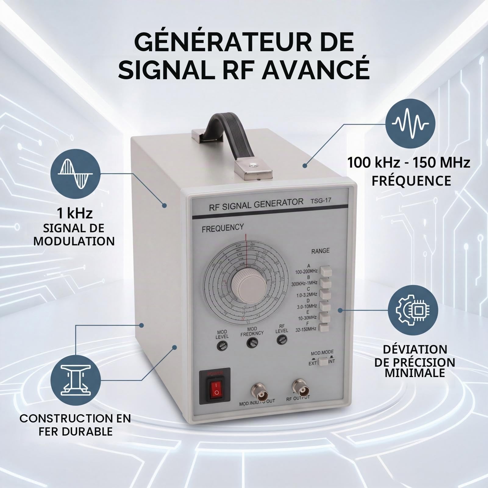 Générateur de Signaux TSG-17 100KHz-150MHz Générateur de Fonctions EU 10A-18A 250V Oscilloscope Numérique Haute Fréquence avec Faible écart de Précision