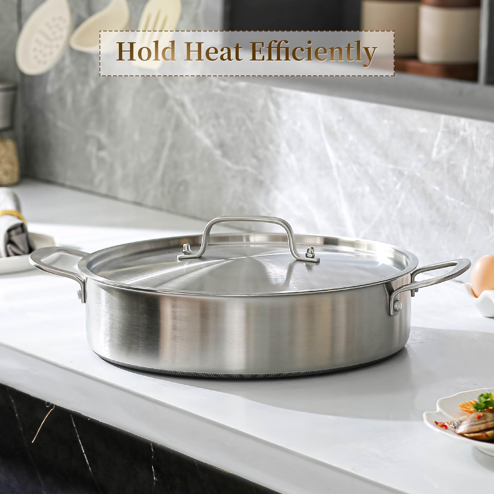 DELARLO 8 Quart Stainless Steel Braiser Pan -7