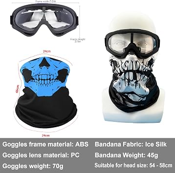 LJDJ Motorcycle Goggles,4 Pack Dirt Bike ATV Motocross Riding Offroad Protective with 4 Pack Neck Breathable Bandana Mask for Men Women Kids Youth Adult