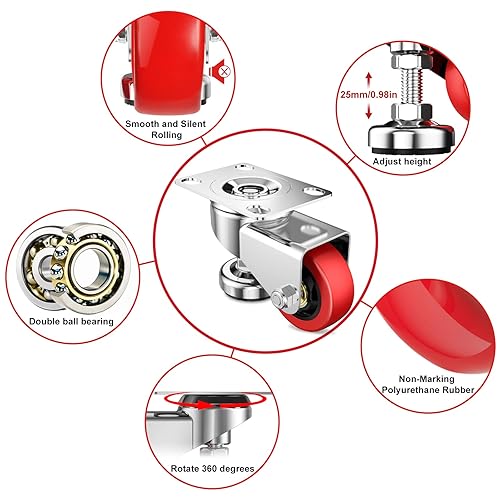 Miniatura 2 de Ruedas giratorias de placa de nivelación de 3 pulgadas con almohadilla de nivelación ajustable antivibración, ruedas giratorias resistentes para