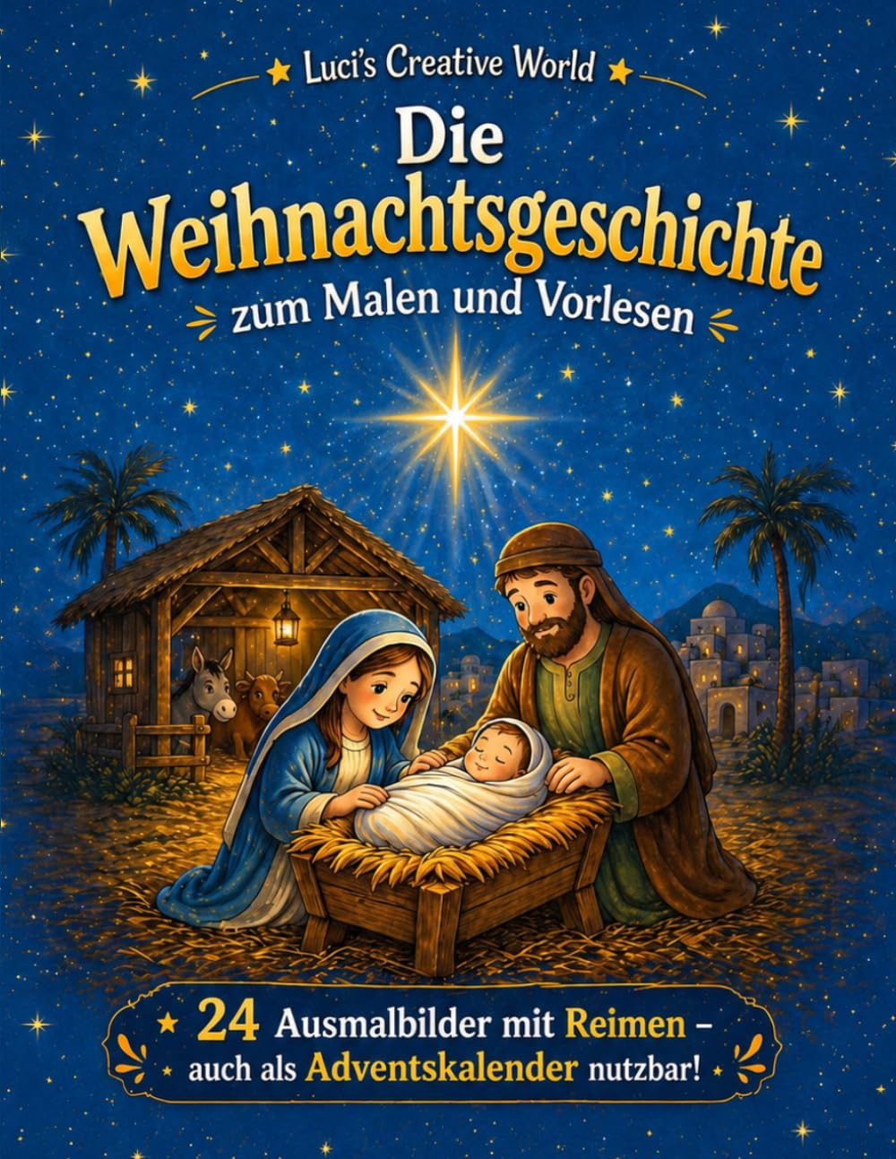 Die Weihnachtsgeschichte zum Ausmalen und Vorlesen: Ein christliches Buch für Kinder | als Adventskalender geeignet