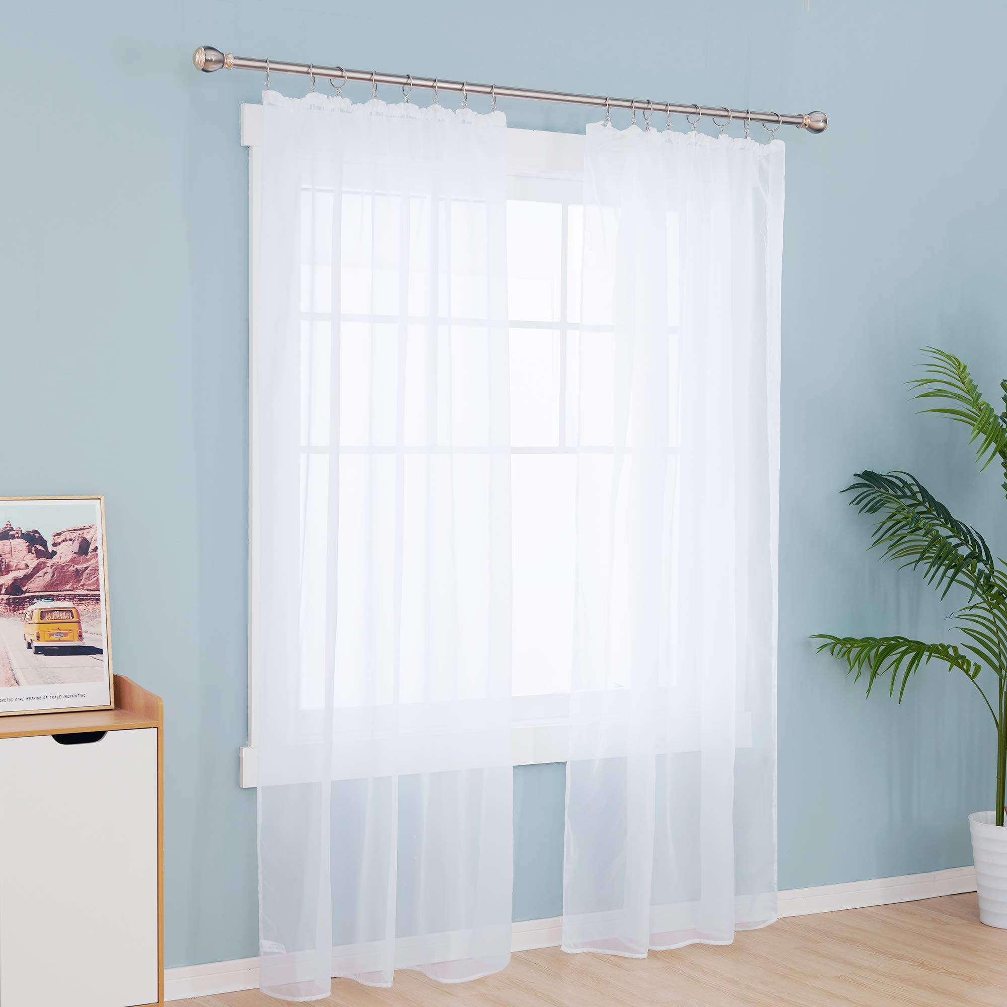 Deconovo Tende per Interni Moderne ed Eleganti con Fettuccia – 2 Pezzi Tende Voile Bianche 140x290 cm per Camera da Letto, Salotto o Soggiorno, Tessuto Traspirante, Facili da Installare