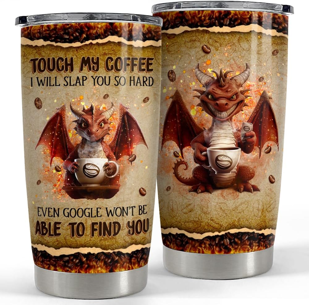 SANDJEST Funny Dragon Tumbler 20oz Stainless Steel Insulated Tumblers Coffee Travel Mug Cup Gift for Men Women Coffee Lovers Gifts for Birthday Christmas