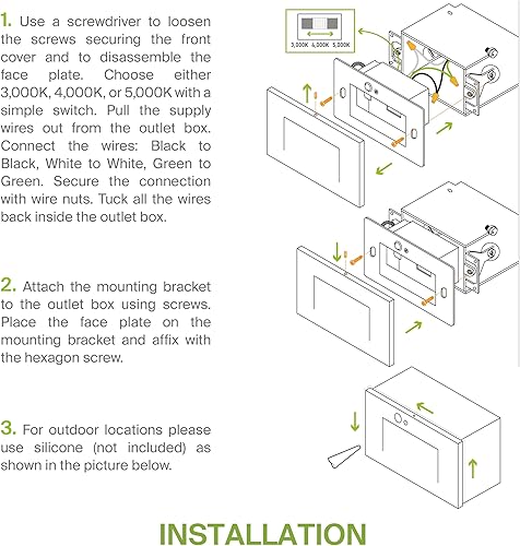 Miniatura 9 de ASD Lámpara LED empotrable  3W 120LM 3000K-5000K 120V  3CCT, sensor de movimiento, impermeable, certificación ETL  Lámpara de escalera para