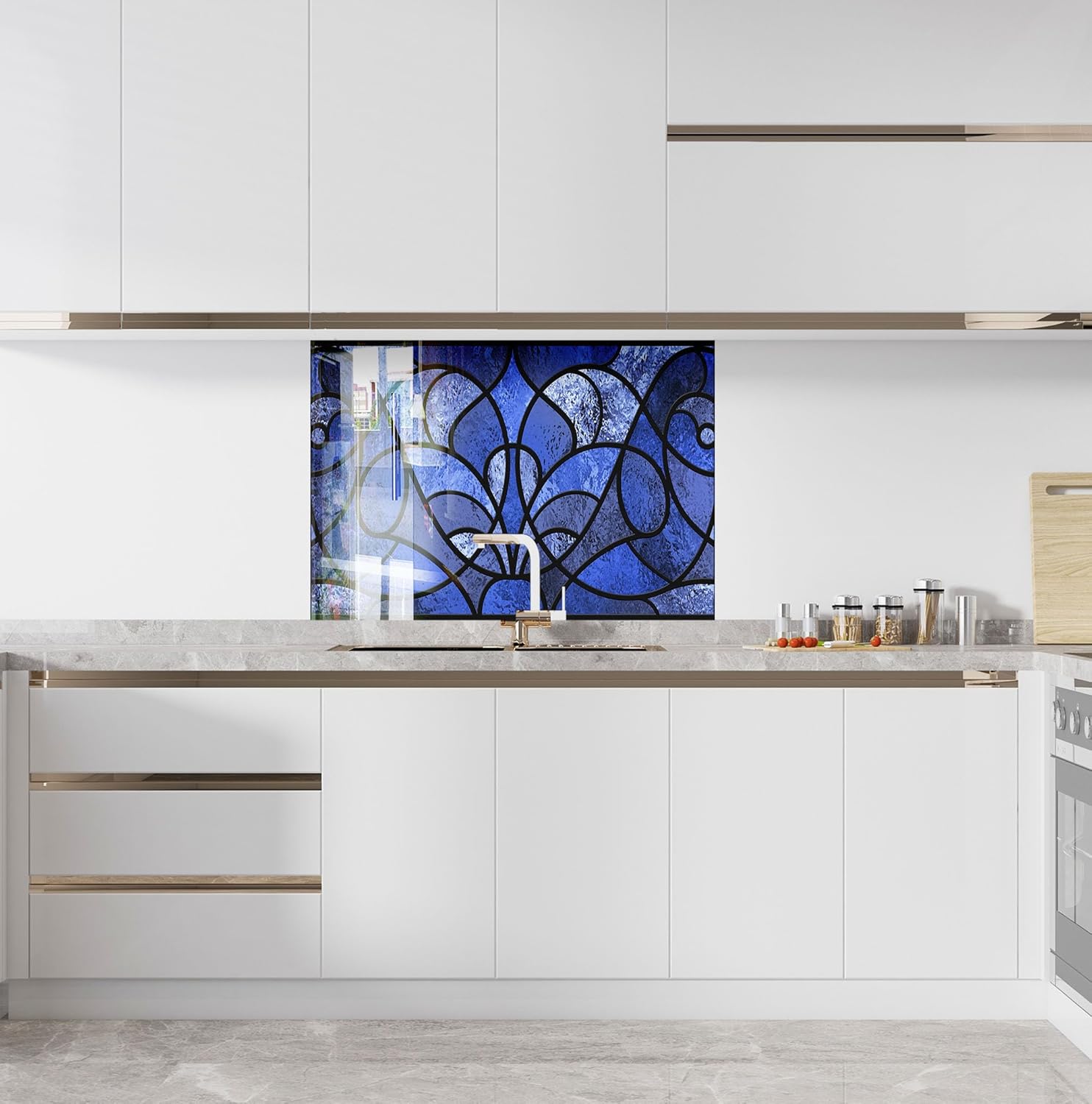 Myphotostation.com 23.5Wx12H''Tempered Glass Stained Backsplash Design Cooker Wall Backsplash Panel Glass Splashback for Kitchen Panel Design Blue Splashback for Stove