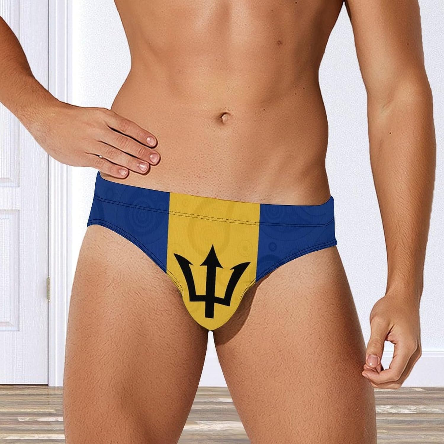 Barbados Flag Paisley Mens Swim Briefs Print Bikini Swimwear Sport Swimsuit Surf Shorts Trunks
