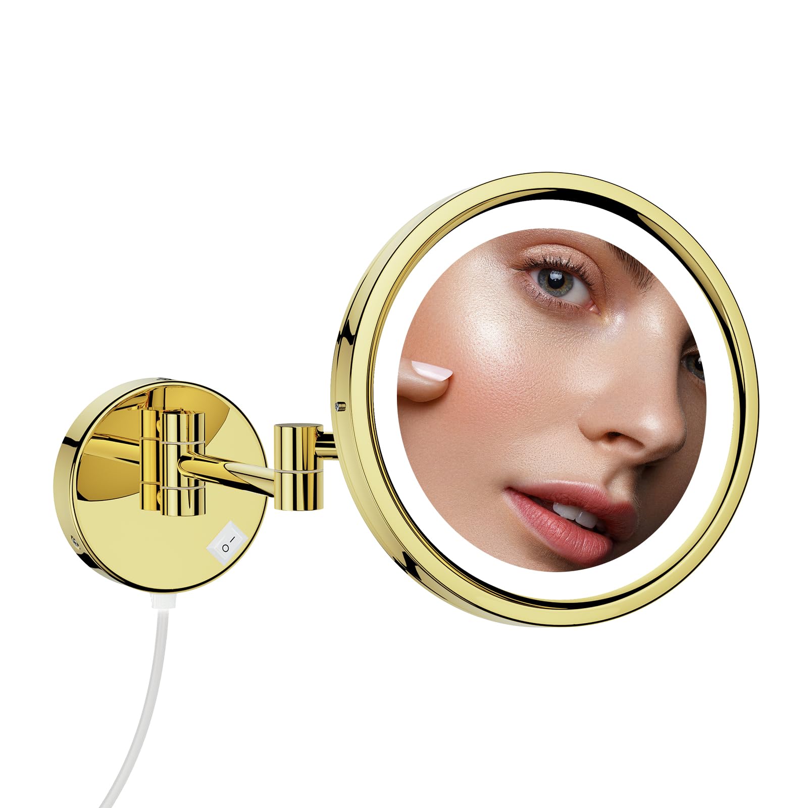 Dowry Espejo Maquillaje con Luz x10 Espejos de Aumento de Pared Dorados Espejo Extensible Baño,Ø21.5cm