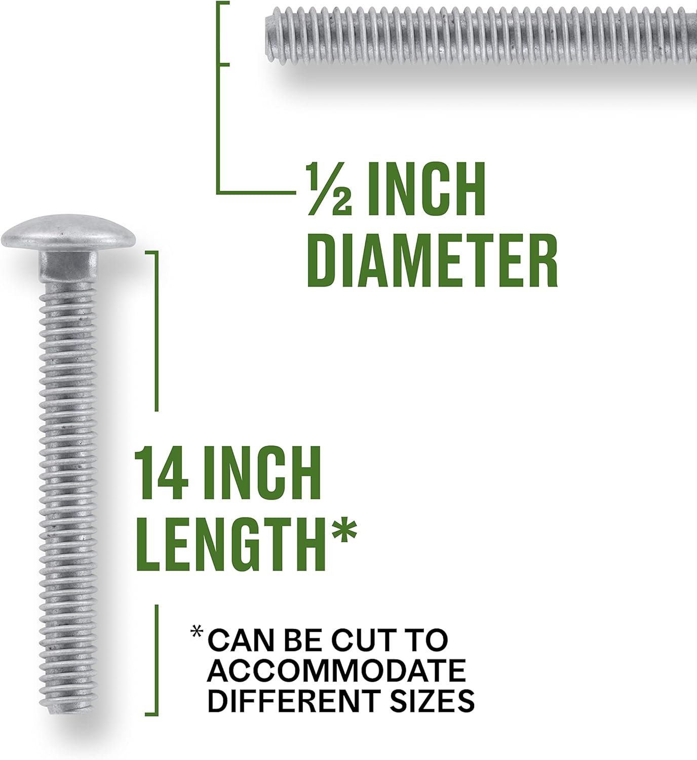 Hillman Group Galvanized Carriage Bolt 1/2" x 14”, 25 Count, Blunt Point, Alloy Steel, Self-Locking Round Head Fasteners, for Wood and Metal, No Washer Needed, Rust-Resistant (812640)