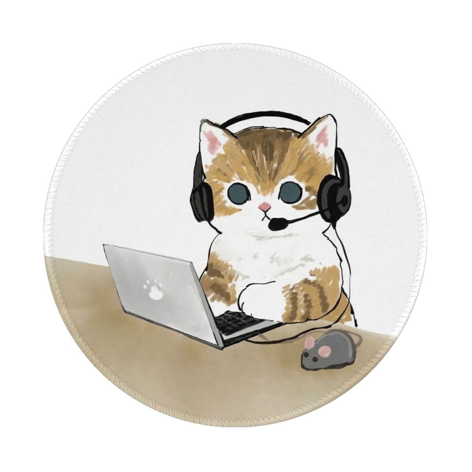 Otrelonm Cat Mouse Pad Cute Funny Round Mouse Pad Anti-Slip Rubber Kawaii Mousepad with Stitched Edgesfor Computer and Laptop Mouse Mat, Cute Desk Accessories, Office Decor, Desk Decor,Gift for Her